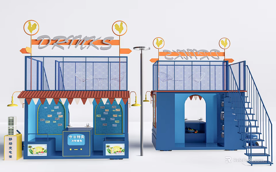 Charming Garden Ornaments With Blue Frames Colorful Flags And Canopy Design 3d model