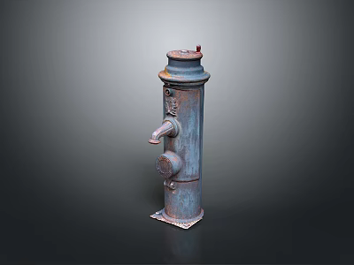 Vintage Rusted Metal Column Shaped Household Item With Classic Faucet Design 3d model