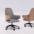 Gray Fabric And Wooden Backrest Office Chair With Wooden Armrests And Black Wheel Base