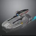 Futuristic Cosmic Exploration Spaceship With Silver Hull Red Accents And Blue Thruster Lights
