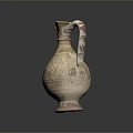 Ancient Style Hand Carved Ceramic Vase With Intricate Patterns And Curved Handle