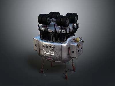 IX-19 Mechanical Character With Multiple Black Wheels Cables And Metal Spring Legs Structure 3d model