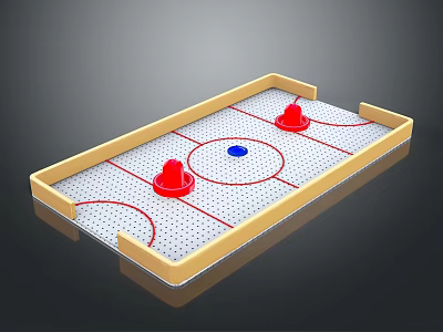 Tabletop Air Hockey Table With Red Goals Blue Puck White Surface And Yellow Frame 3d model