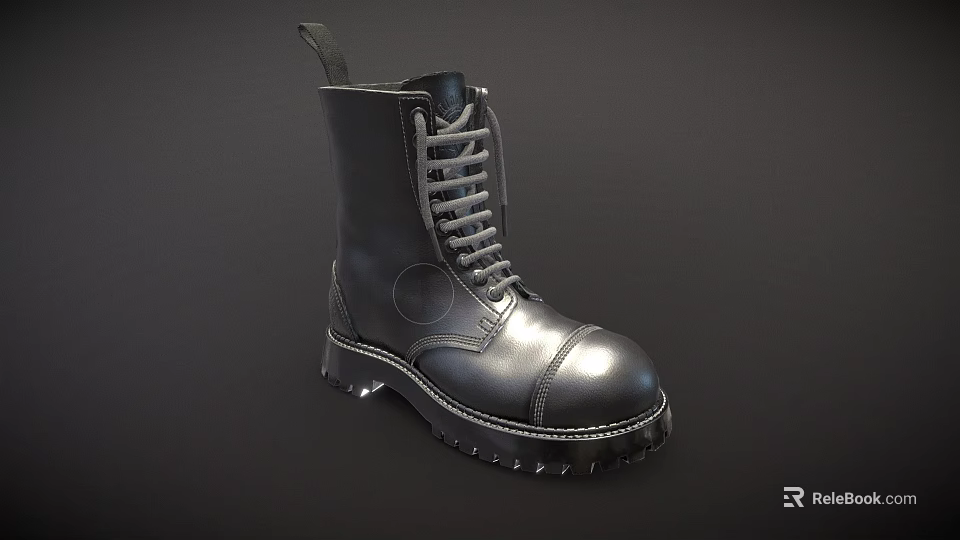 Black Leather Lace Up High Top Boots with Thick Sole for Tactical Use 3d model 