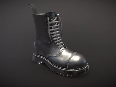 Black Leather Lace Up High Top Boots with Thick Sole for Tactical Use 3d model