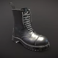 Black Leather Lace Up High Top Boots with Thick Sole for Tactical Use