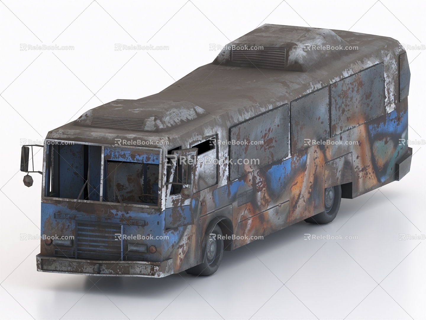 Abandoned Bus Scrapped Bus Bus Wreckage 3d model