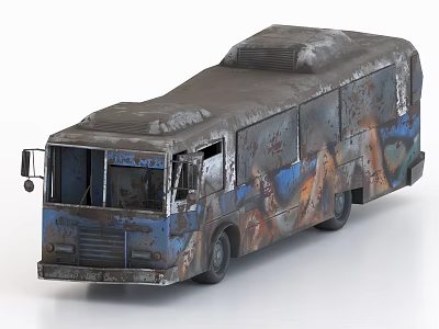 Rusty Old Blue Bus With Weathered Body And Worn Out Exterior 3d model