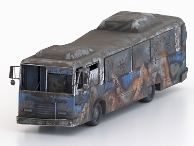 Abandoned Bus Scrapped Bus Wreckage 3d model