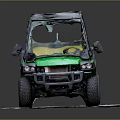 Green And Black Utility Vehicle With Cargo Bed Yellow Wheels On White Platform