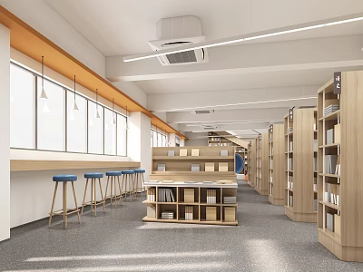 Book Art Themed Library Space With Wooden Bookshelves And Creative Book Displays 3d model