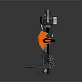 Mechanical Robot Figure With Red Chest Panels Spiked Arms And Orange Weapon