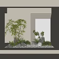 Serene Indoor Landscape With Bamboo Small Plants Rocks Pebbles And Illuminated White Frame