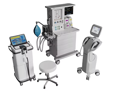 Advanced Medical Devices Including Monitoring Cart Ultrasound Machine Display And Stool 3d model
