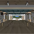 School Classroom Interior With Wooden Floor Ceiling Lights Platform Screen Lockers And Building Blocks