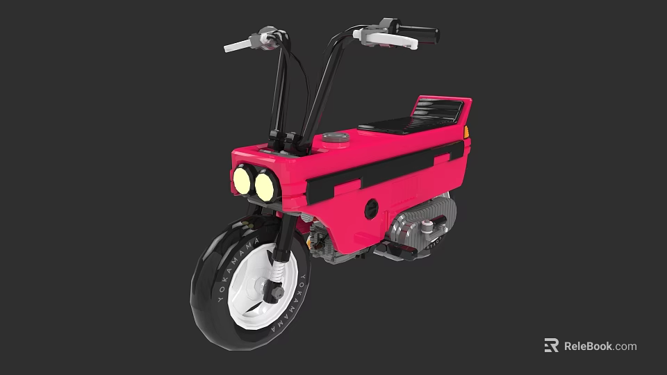Stylish Pink Bicycle With Black Accents Round Headlights And Retro Design 3d model 