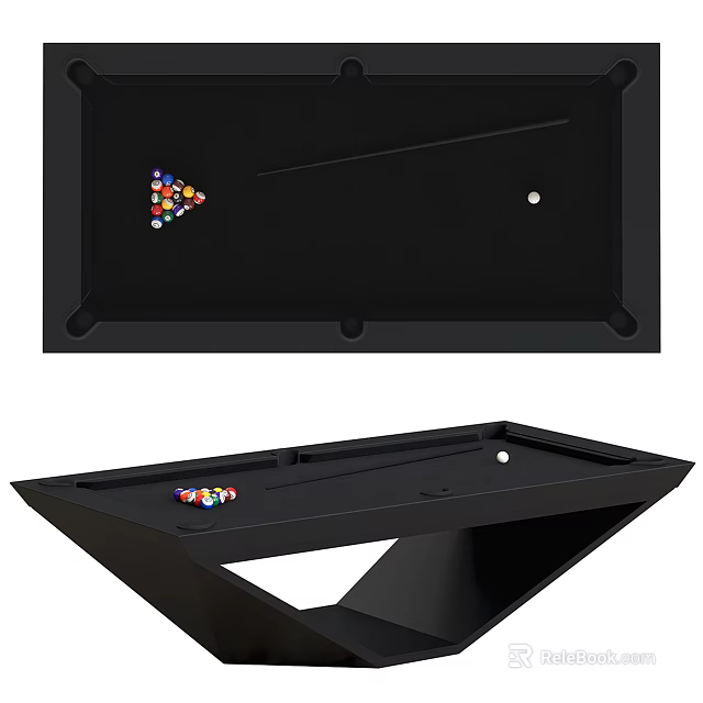 Modern Billiard Room Interior With Black Pool Table And Triangle Ball Arrangement 3d model