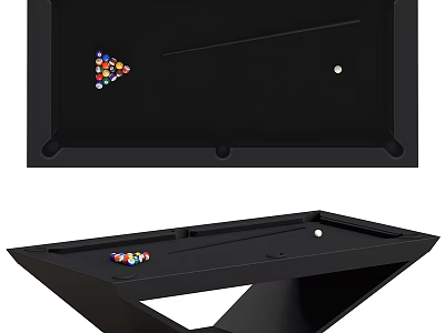 Modern Billiard Room Interior With Black Pool Table And Triangle Ball Arrangement 3d model