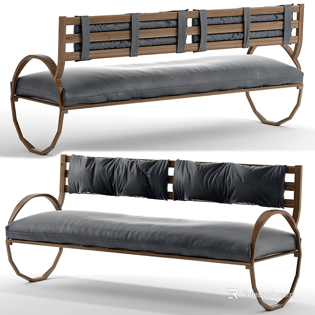 Modern Sectional Sofa With Wooden Frame Black Cushions And Curved Metal Legs 3d model 
