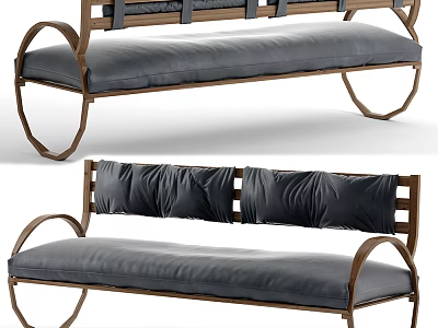 Modern Sectional Sofa With Wooden Frame Black Cushions And Curved Metal Legs 3d model