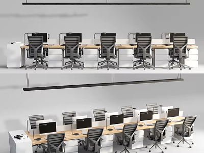 Modern Office Interior with Arranged Desks Ergonomic Chairs and Computers 3d model