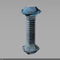Blue And White Striped Decorative Column With Top Platform And Ornate Base
