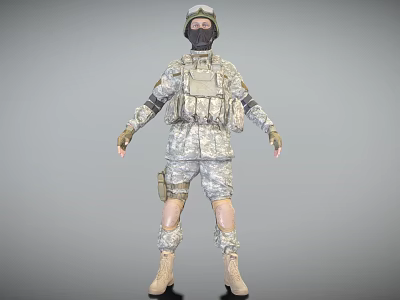 Military Soldier in Camouflage Uniform with Helmet Mask and Tactical Vest 3d model