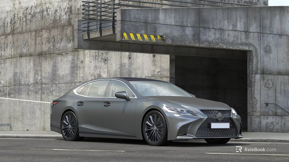 Gray Luxury Sedan Parked Near Concrete Tunnel Entrance With Black Wheels And Sleek Design 3d model 