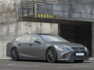 Gray Luxury Sedan Parked Near Concrete Tunnel Entrance With Black Wheels And Sleek Design 3d model
