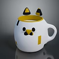 Cute White Mug With Cat Face Design And Yellow Black Accents For Home Use