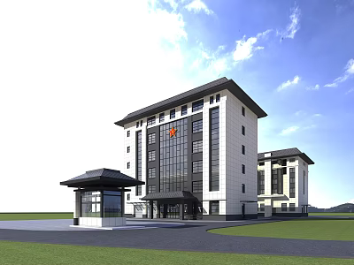 Modern Traditional Government Building With White Facade Black Roof Red Star Emblem And Front Pavilion 3d model