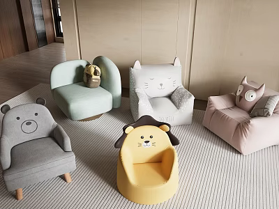 Children's Chairs Animal Shaped Cute Design Various Colors for Kids Room Decoration 3d model