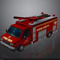 Red Fire Rescue Truck With Ladder And Emergency Lights On Roof