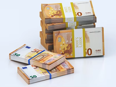Euro Banknote Decorative Ornament Set With Stacked 50 And 500 Euro Bills Design 3d model