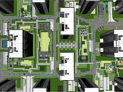 Urban Landscape Design With High Rise Buildings Green Spaces And Walkways 3d model