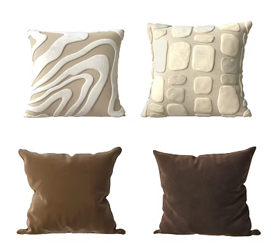 Decorative Throw Pillows With Beige White Wave Square Stone Patterns And Solid Brown Colors 3d model