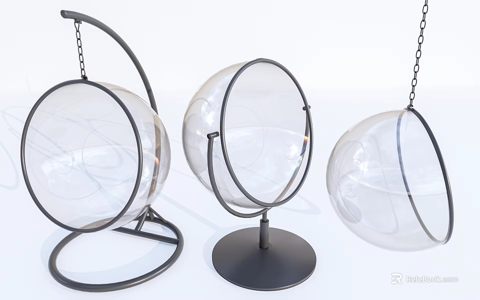 Transparent Spherical Outdoor Chair With Black Metal Frame Hanging And Floor Styles 3d model 