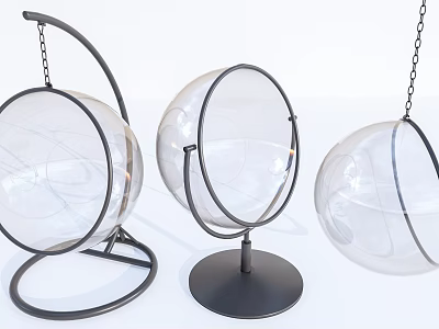 Transparent Spherical Outdoor Chair With Black Metal Frame Hanging And Floor Styles 3d model