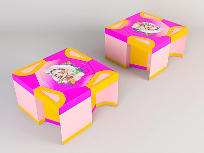 Two Pink And Yellow Coffee Tables With Cute Cartoon Patterns 3d model