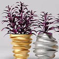 Bonsai Potted Plants with Purple Leaves in Gold and Silver Spiral Texture Pots