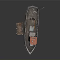 Vintage Fishing Boat With Red Roof Blue Hull And Crane For Water Transport