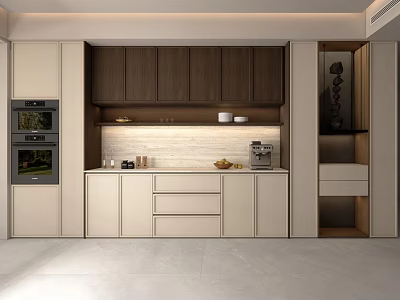 Modern Kitchen Interior Sideboard Design With Wooden White Cabinets Storage Countertop And Appliances 3d model