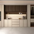 Modern Kitchen Interior Sideboard Design With Wooden White Cabinets Storage Countertop And Appliances