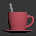 Vibrant Pink Ceramic Cup With Matching Saucer And Silver Spoon For Daily Use
