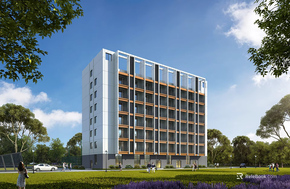 Aerial Planning Of Modern Multistory Building With Green Space Trees And Residential Environment 3d model 