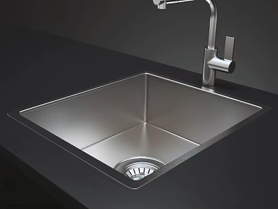 Modern Stainless Steel Kitchen Sink with Faucet and Dark Countertop Design 3d model