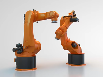 Dual Orange Industrial Robotic Arms For Automated Manufacturing Production Lines 3d model
