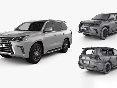 Lexus LX Silver SUV Car Shown With Front Side Rear Views And Different Angle Renderings 3d model