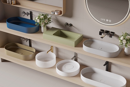 Basin wash basin counter basin faucet washbasin mirror 3d model