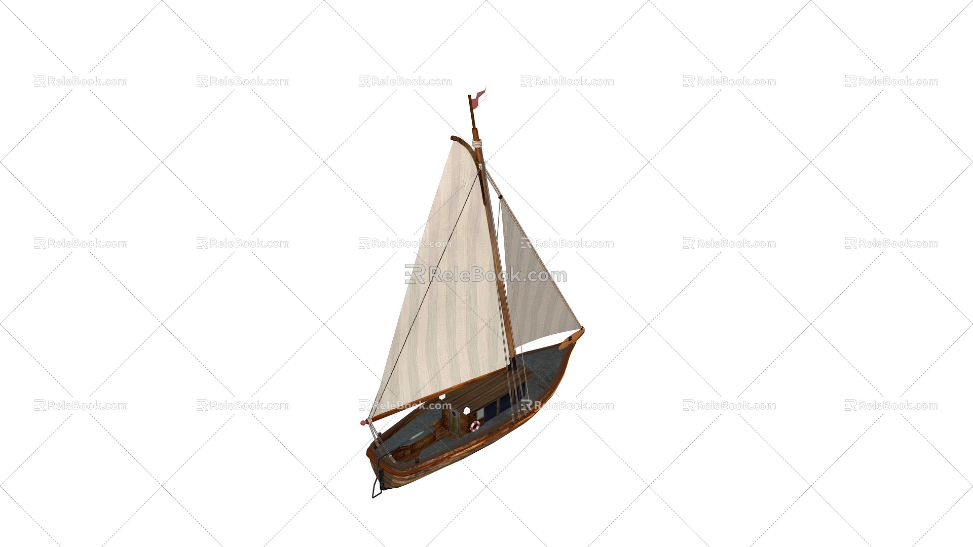 Sailing boat, fishing boat, wooden boat, ancient boat, small wooden boat, sloop 3d model